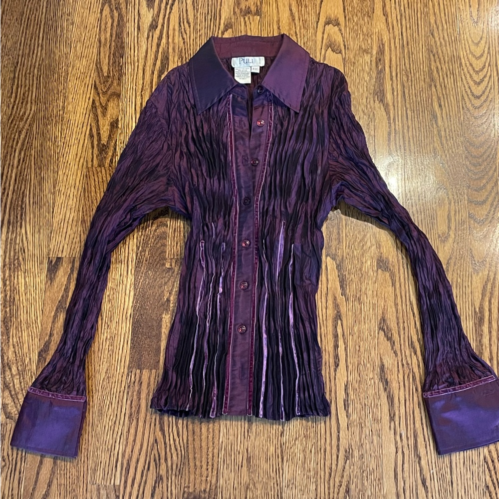 Purple iridescent crimped blouse